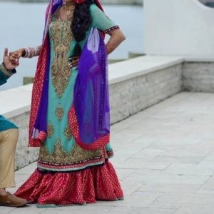 3 piece mint & purple saree suit